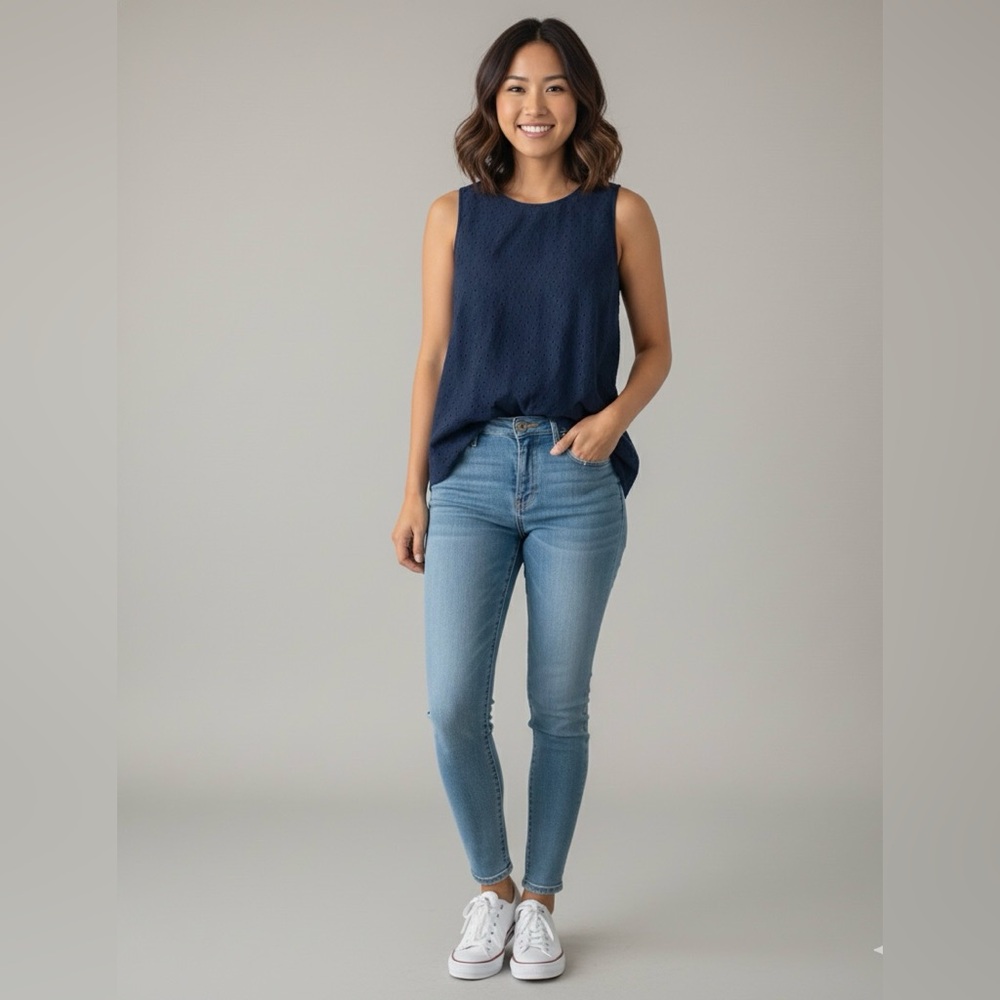 Navy blue sleeveless Eyelet Uniqlo shirt size L